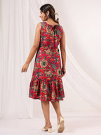 Janasya Bright Cotton Floral Fit & Flare Dress | Grocsy