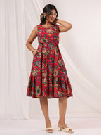 Janasya Bright Cotton Floral Fit & Flare Dress | Grocsy