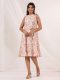 Janasya Light Cotton Floral A-Line Dress | Grocsy
