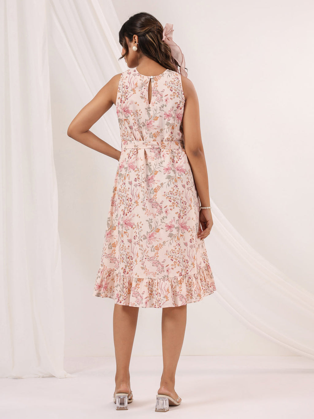 Janasya Light Cotton Floral A-Line Dress | Grocsy