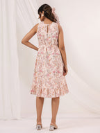 Janasya Light Cotton Floral A-Line Dress | Grocsy