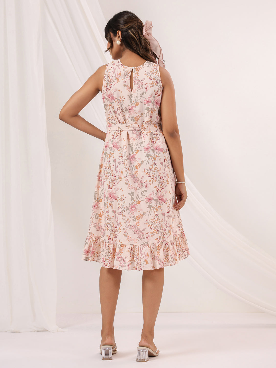 Janasya Light Cotton Floral A-Line Dress | Grocsy