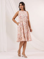 Janasya Light Cotton Floral A-Line Dress | Grocsy