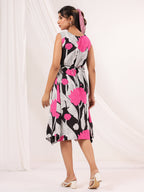 Janasya Dark Cotton Floral Handkerchief Dress | Grocsy