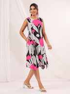 Janasya Dark Cotton Floral Handkerchief Dress | Grocsy