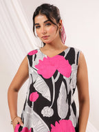 Janasya Dark Cotton Floral Handkerchief Dress | Grocsy