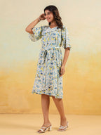 Janasya Light Cotton Floral A-Line Dress | Grocsy