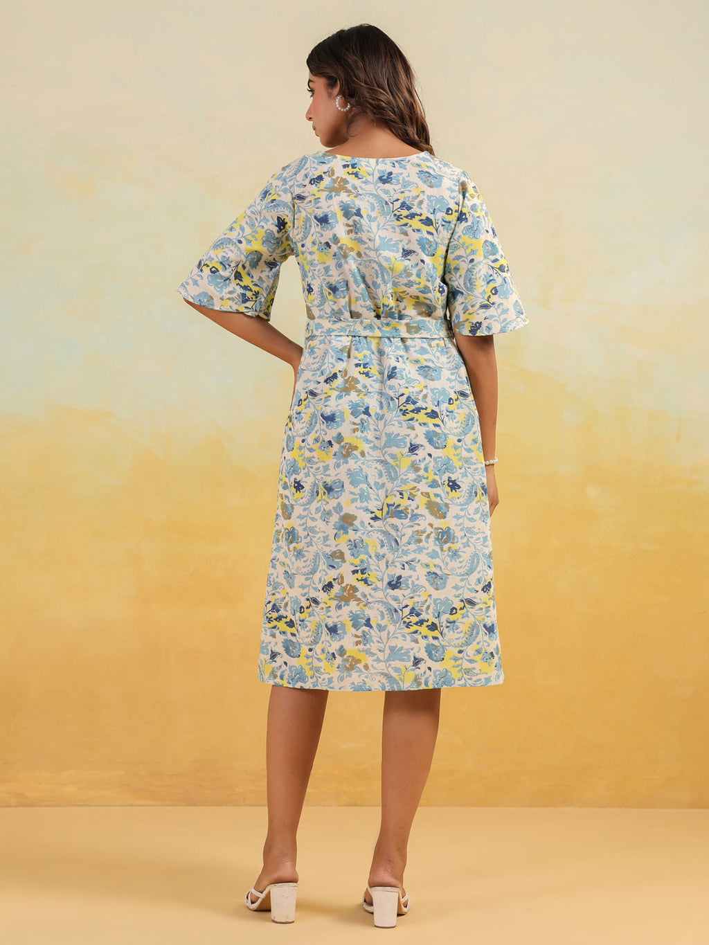 Janasya Light Cotton Floral A-Line Dress | Grocsy
