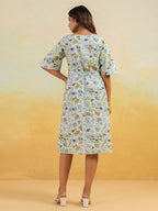 Janasya Light Cotton Floral A-Line Dress | Grocsy
