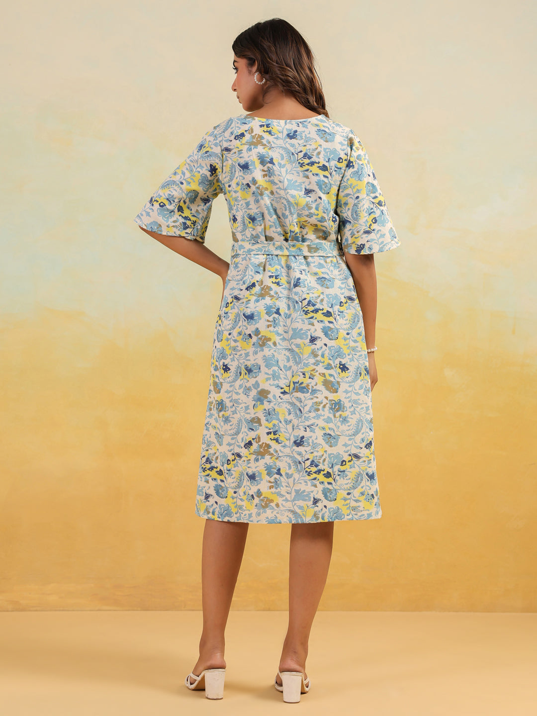 Janasya Light Cotton Floral A-Line Dress | Grocsy