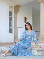 Janasya Light Georgette Floral A-Line Dress | Grocsy