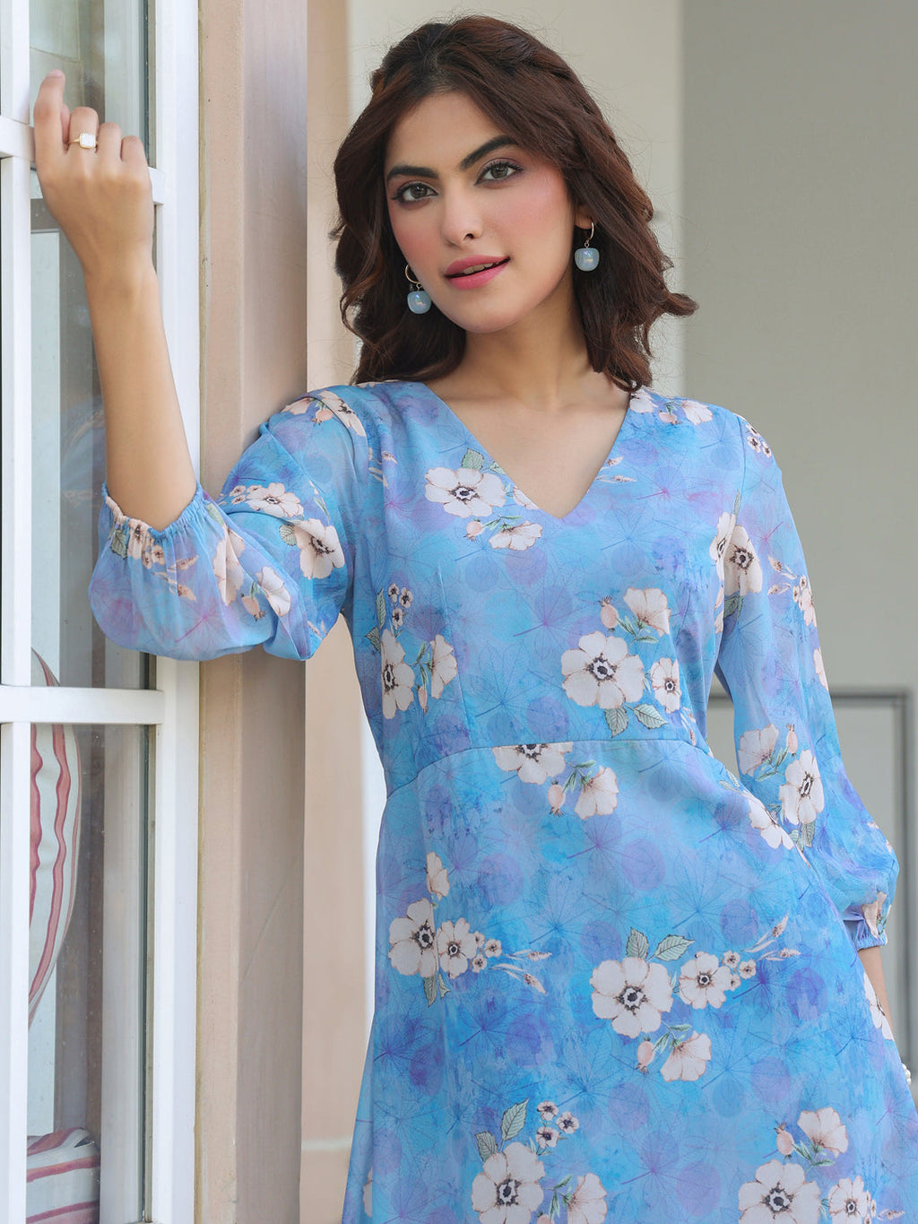 Janasya Light Georgette Floral A-Line Dress | Grocsy