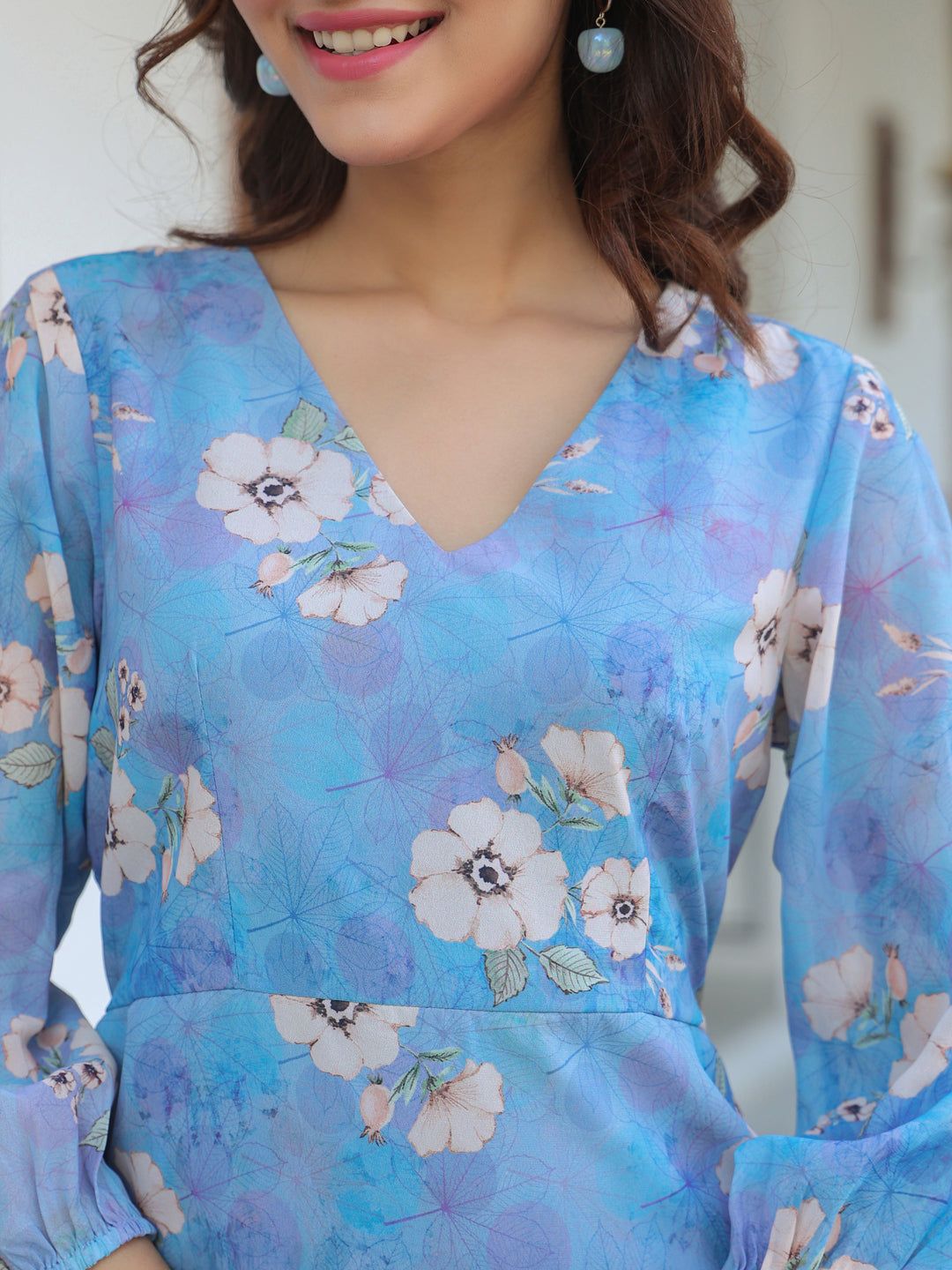 Janasya Light Georgette Floral A-Line Dress | Grocsy