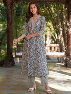 Janasya Light Cotton Floral Straight Kurta Set | Grocsy