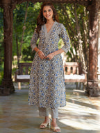 Janasya Light Cotton Floral Straight Kurta Set | Grocsy