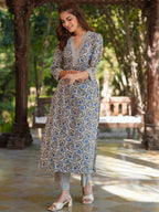 Janasya Light Cotton Floral Straight Kurta Set | Grocsy
