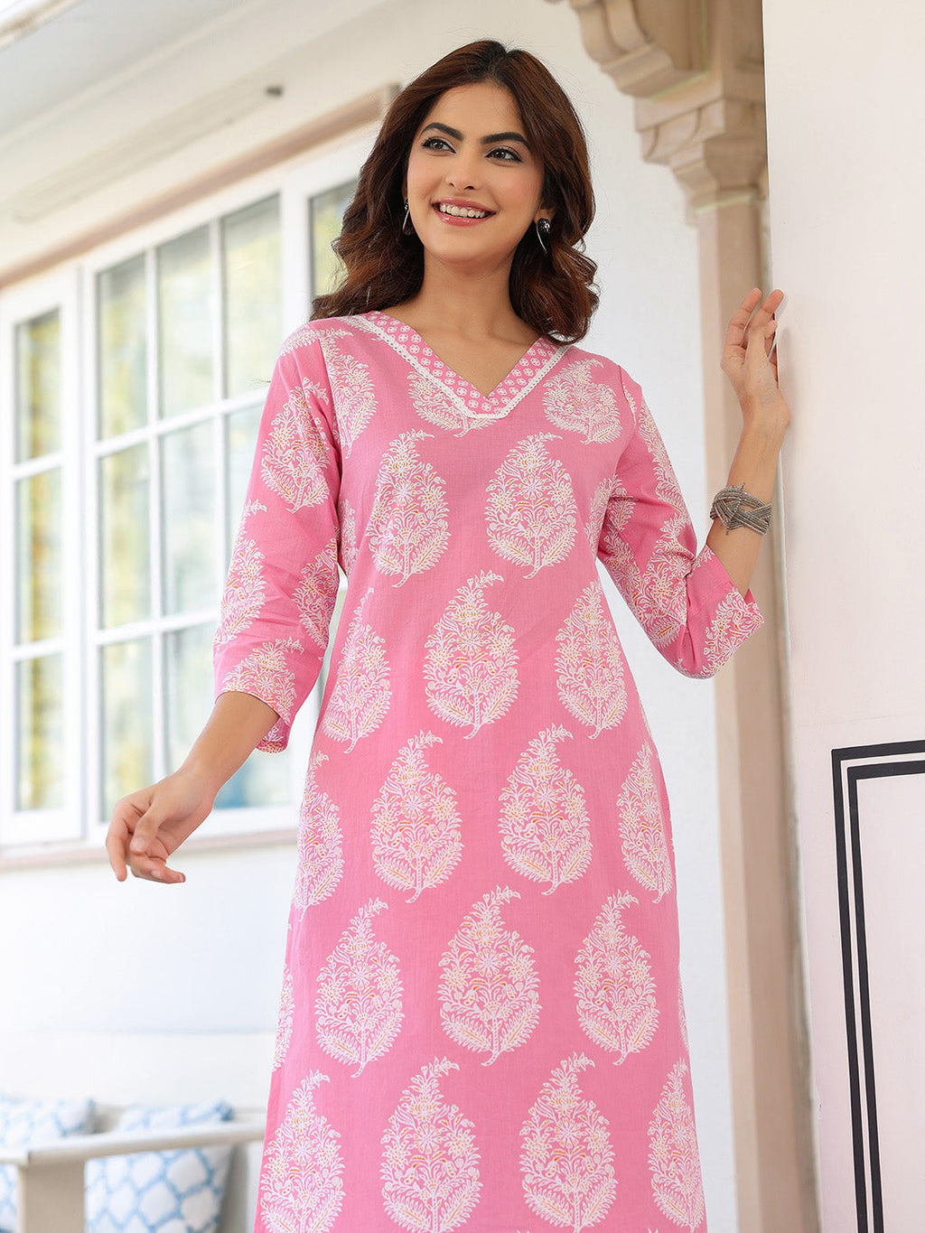 Janasya Light Cotton Ethnic Motifs Straight Kurta Set | Grocsy