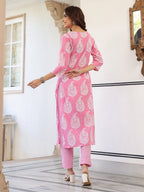 Janasya Light Cotton Ethnic Motifs Straight Kurta Set | Grocsy