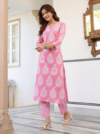 Janasya Light Cotton Ethnic Motifs Straight Kurta Set | Grocsy