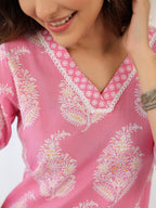 Janasya Light Cotton Ethnic Motifs Straight Kurta Set | Grocsy