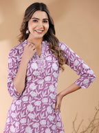 Janasya Light Cotton Floral Straight Kurta Set | Grocsy