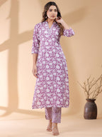 Janasya Light Cotton Floral Straight Kurta Set | Grocsy