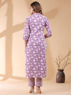 Janasya Light Cotton Floral Straight Kurta Set | Grocsy