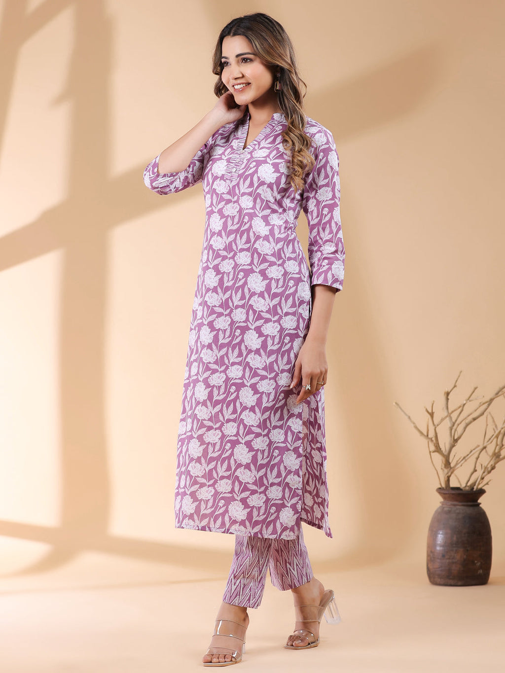 Janasya Light Cotton Floral Straight Kurta Set | Grocsy