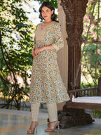 Janasya Light Cotton Floral Straight Kurta Set | Grocsy