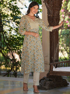 Janasya Light Cotton Floral Straight Kurta Set | Grocsy