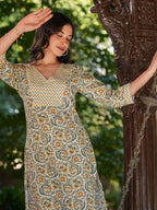 Janasya Light Cotton Floral Straight Kurta Set | Grocsy