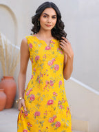 Janasya Bright Cotton Floral Straight Kurta Set | Grocsy