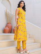 Janasya Bright Cotton Floral Straight Kurta Set | Grocsy