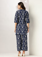 Janasya Dark Cotton Ikkat Straight Top & Bottom Set | Grocsy