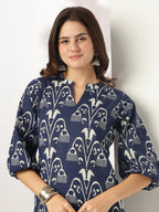 Janasya Dark Cotton Ikkat Straight Top & Bottom Set | Grocsy