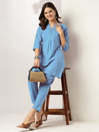 Janasya Light Cotton Solid A-Line Top & Bottom Set | Grocsy