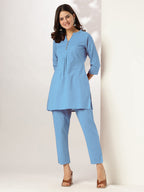 Janasya Light Cotton Solid A-Line Top & Bottom Set | Grocsy