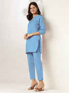 Janasya Light Cotton Solid A-Line Top & Bottom Set | Grocsy