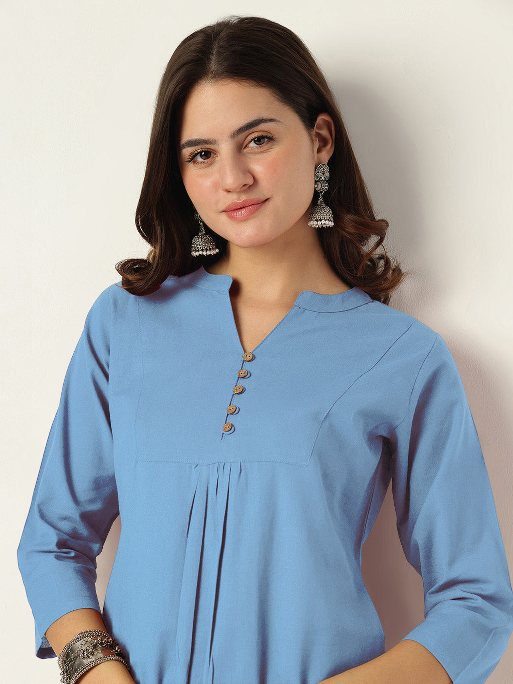 Janasya Light Cotton Solid A-Line Top & Bottom Set | Grocsy