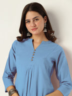 Janasya Light Cotton Solid A-Line Top & Bottom Set | Grocsy