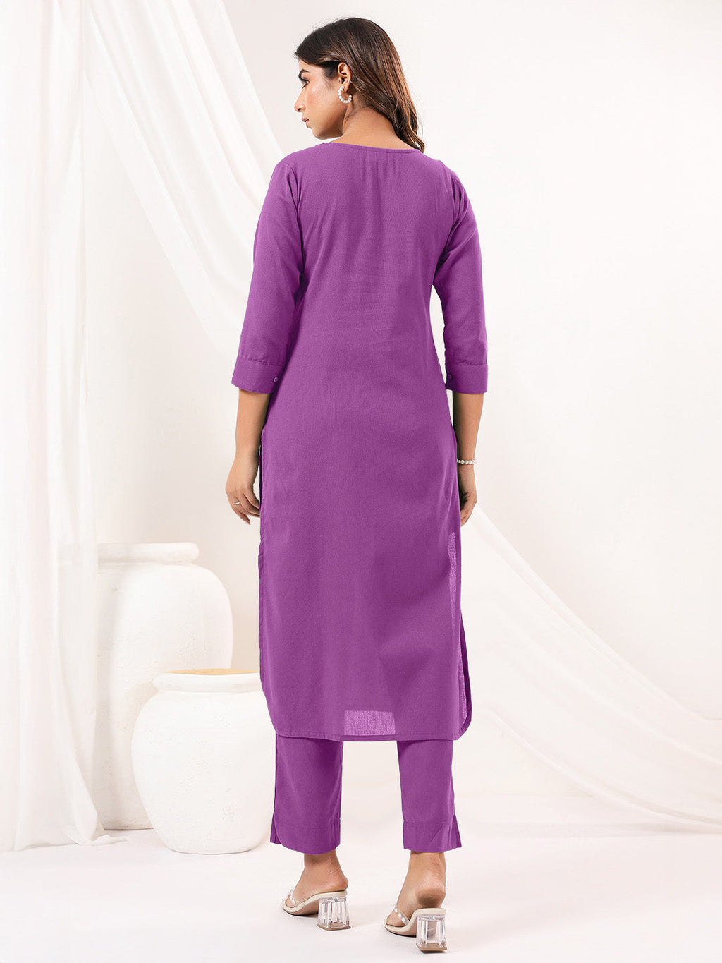 Janasya Light Cotton Solid Straight Kurta Set | Grocsy