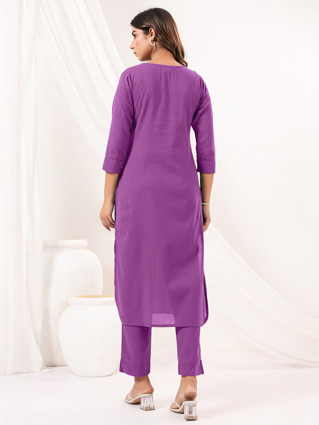 Janasya Light Cotton Solid Straight Kurta Set | Grocsy