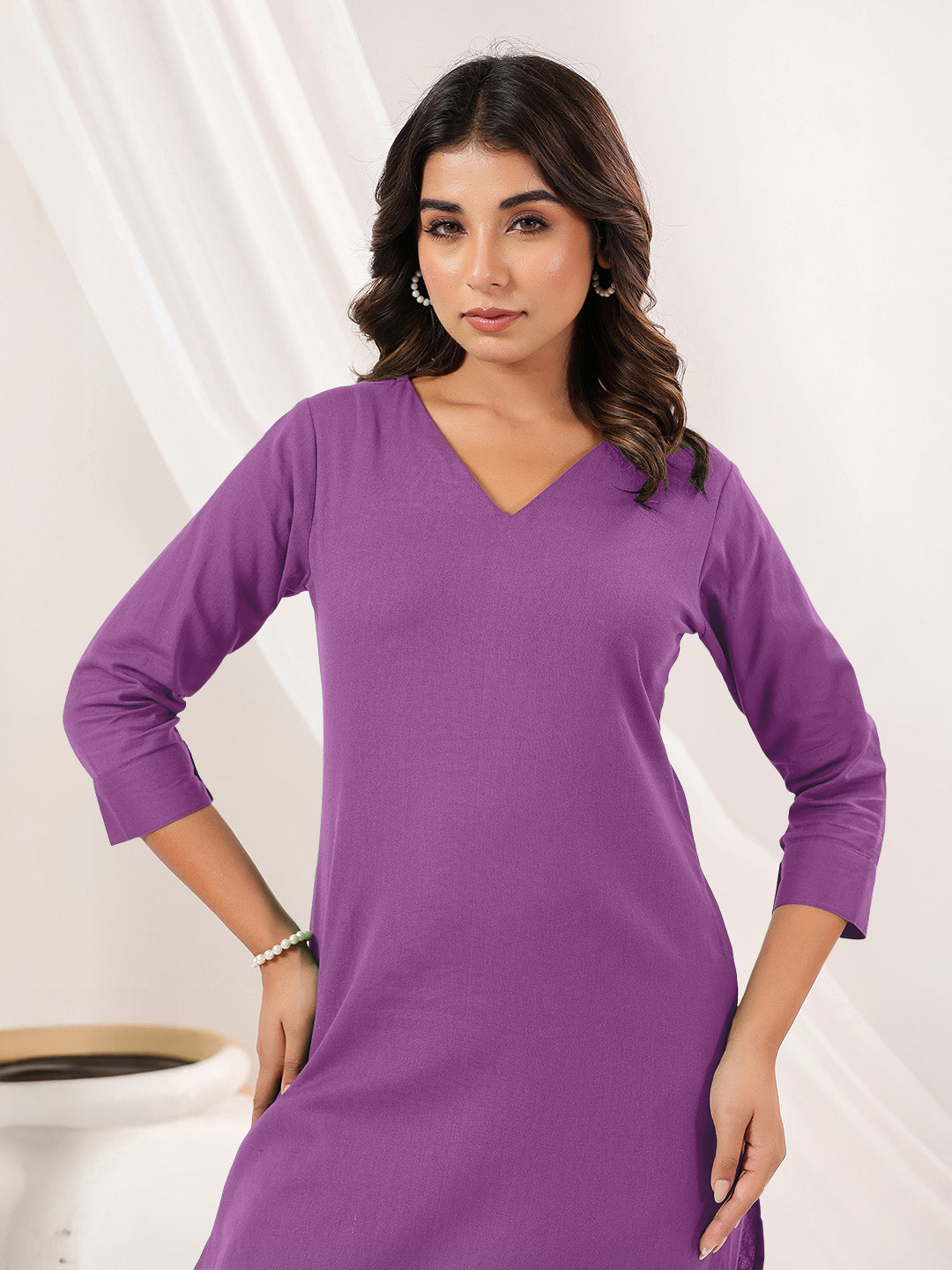 Janasya Light Cotton Solid Straight Kurta Set | Grocsy