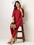 Janasya Dark Cotton Solid A-Line Top & Bottom Set | Grocsy
