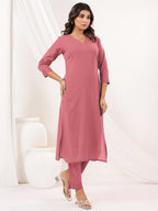 Janasya Light Cotton Solid Straight Kurta Set | Grocsy