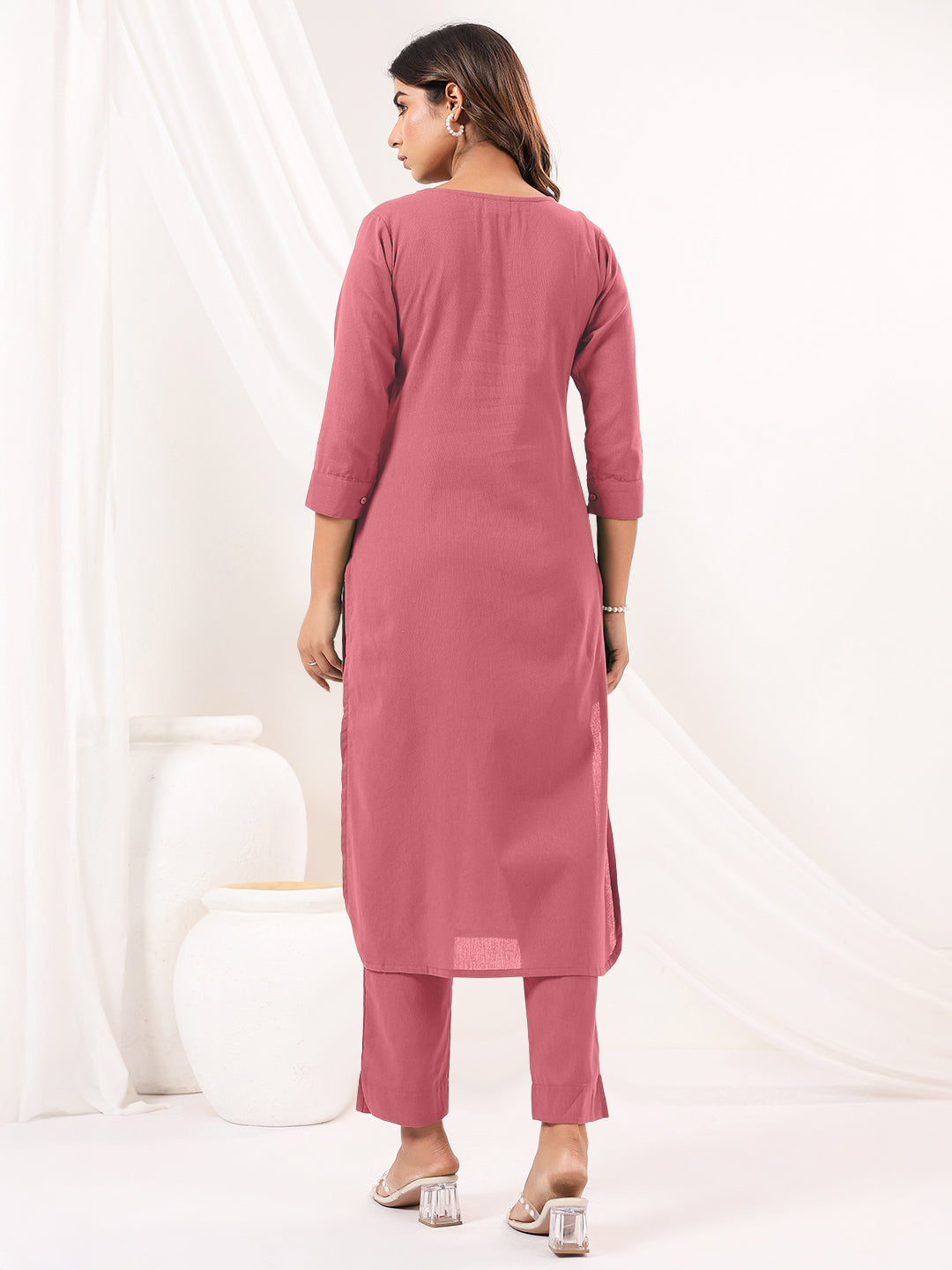 Janasya Light Cotton Solid Straight Kurta Set | Grocsy