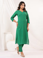 Janasya Dark Cotton Solid Straight Kurta Set | Grocsy