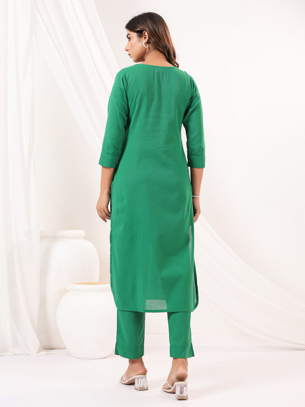 Janasya Dark Cotton Solid Straight Kurta Set | Grocsy
