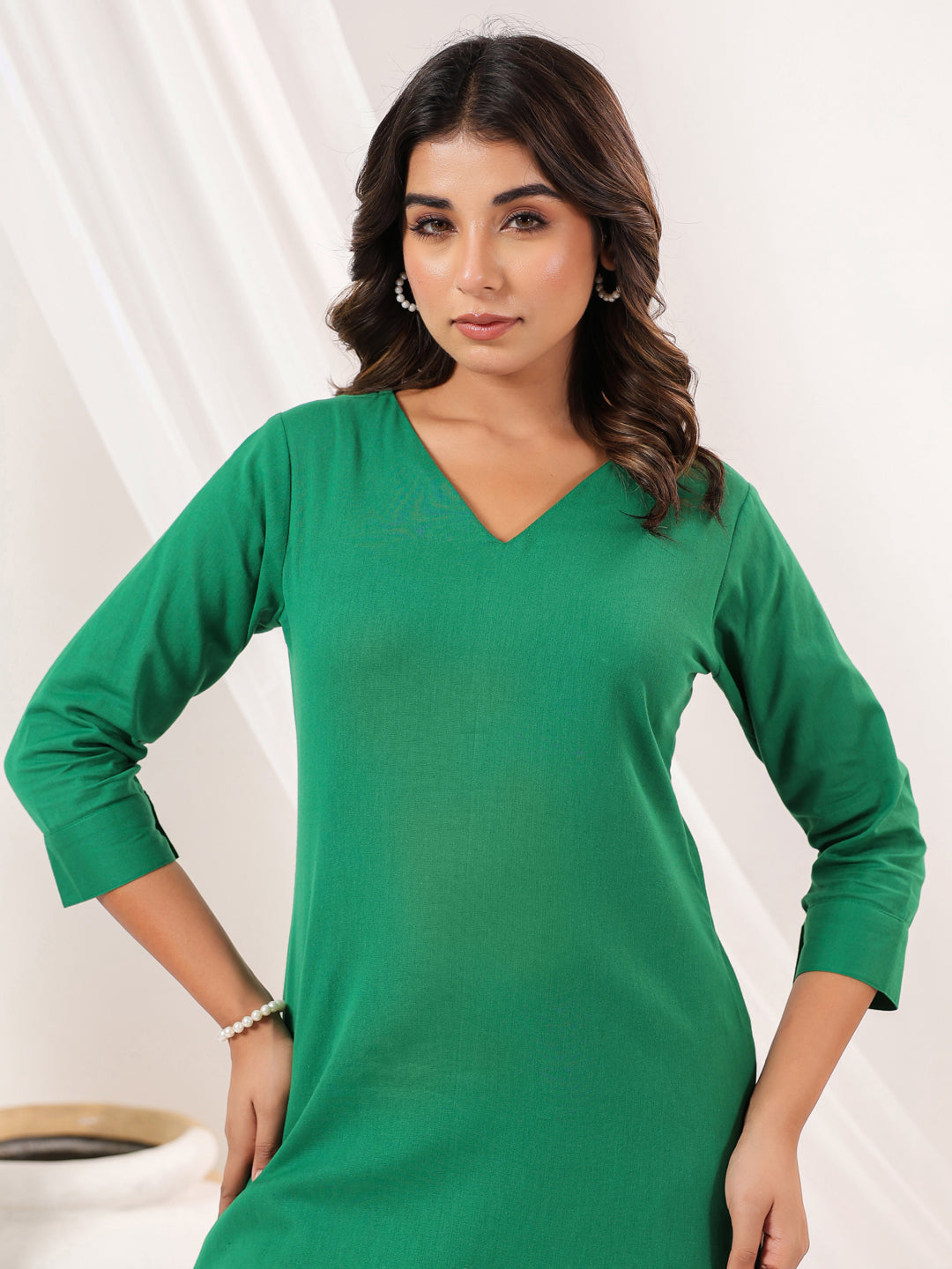 Janasya Dark Cotton Solid Straight Kurta Set | Grocsy