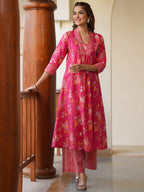 Janasya Bright Cotton Floral A-Line Kurta Set | Grocsy